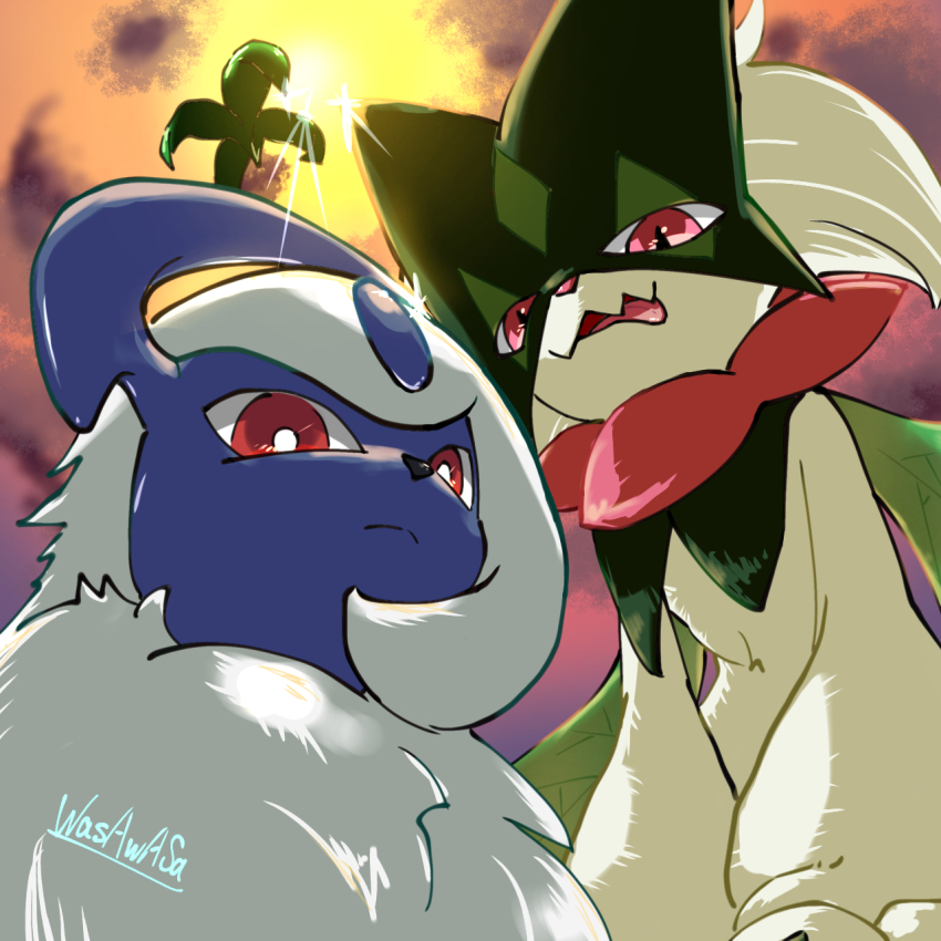 absol, bright_pupils, closed_mouth, cloud, commentary_request, gen_3_pokemon, highres, looking_down