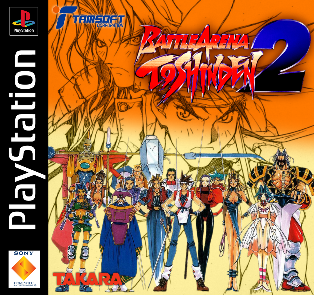 1990s_(style), bald, battle_arena_toshinden, blonde_hair, brown_hair, chaos_(toushinden), chinese_clothes, cupido_(toushinden), eiji_shinjo, ellis_(toushinden), fo_fai, gaia_(toshinden), game_console, kayin_amoh, kotobuki_tsukasa, mondo_(toushinden), playstation_1, retro_artstyle, sofia_(toushinden), spiked_hair, takara, tamsoft, toushinden, tracy_(toushinden)