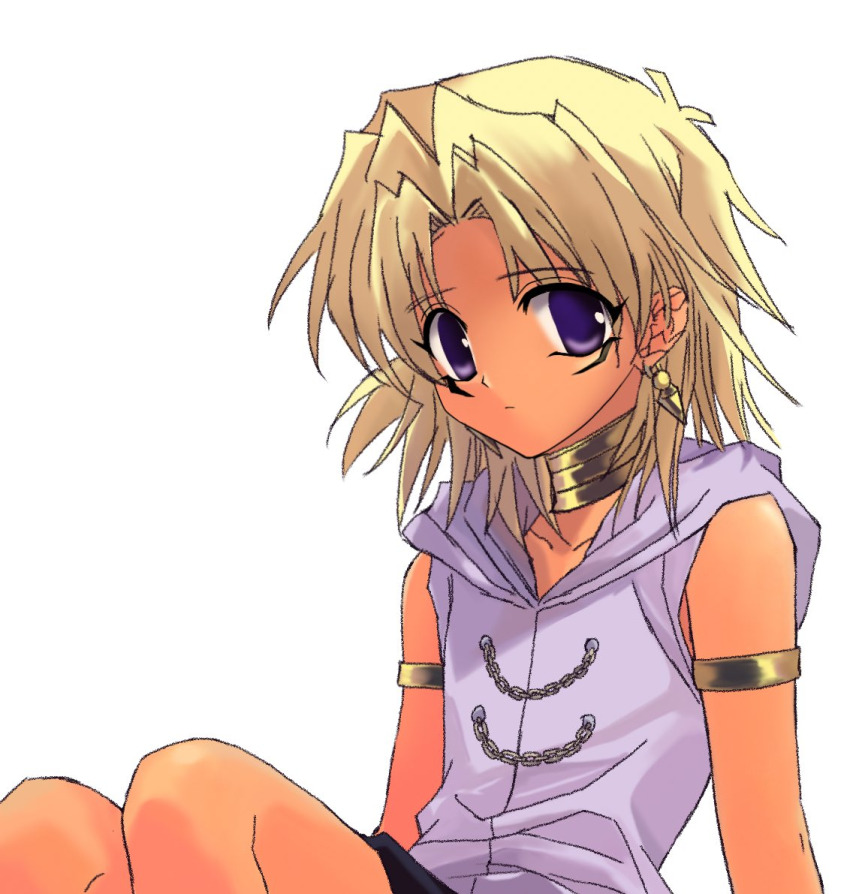 1boy, aged_down, armlet, blonde_hair, child, dark-skinned_male, dark_skin, earrings