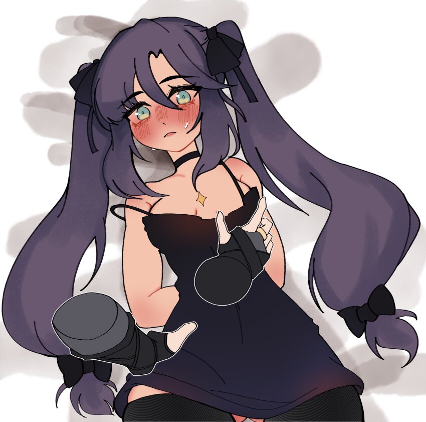 1girl, aqua_eyes, armor, arms_behind_back, bare_shoulders, black_bow, black_bridal_gauntlets, black_choker