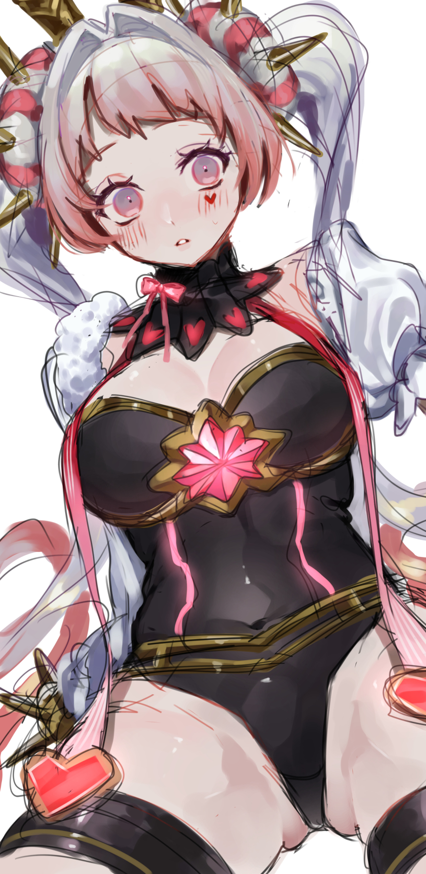 1girl, absurdres, black_leotard, breasts, cleavage, country_takeuchi, covered_navel, cowboy_shot