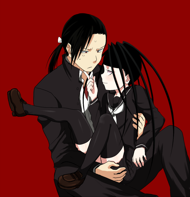 2boys, androgynous, black_hair, black_legwear, crossdressing, crossdressing_(mtf), envy_(fma), fullmetal_alchemist