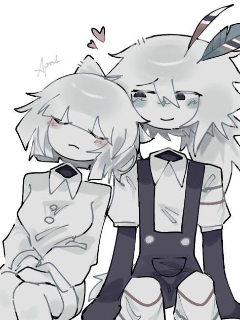 1boy, 1girl, blush, bow, claire_(fundamental_paper_education), couple, engel_(fundamental_paper_education), femalle