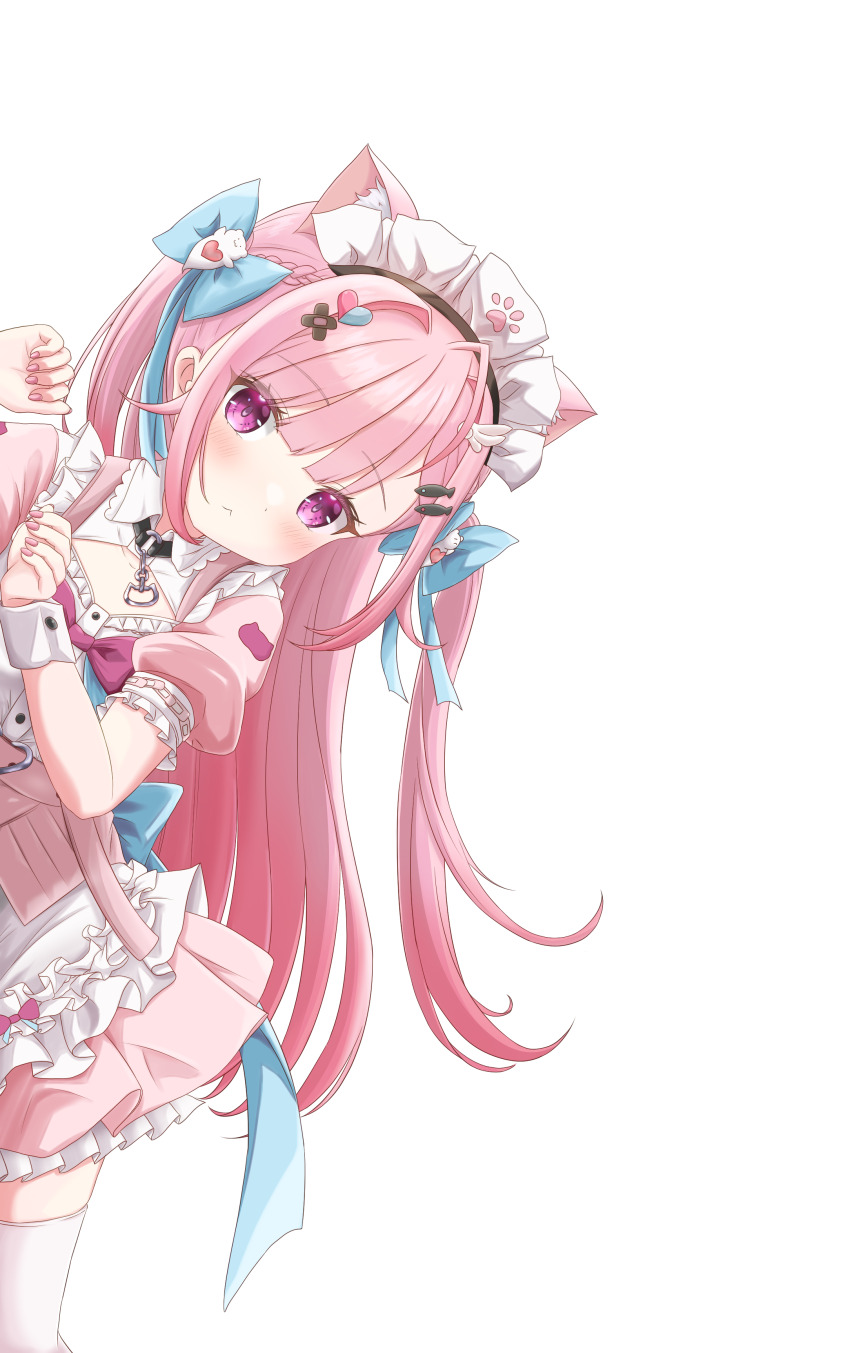 1girl, :<, absurdres, ahoge, animal_ear_fluff, animal_ears, animal_print, apron