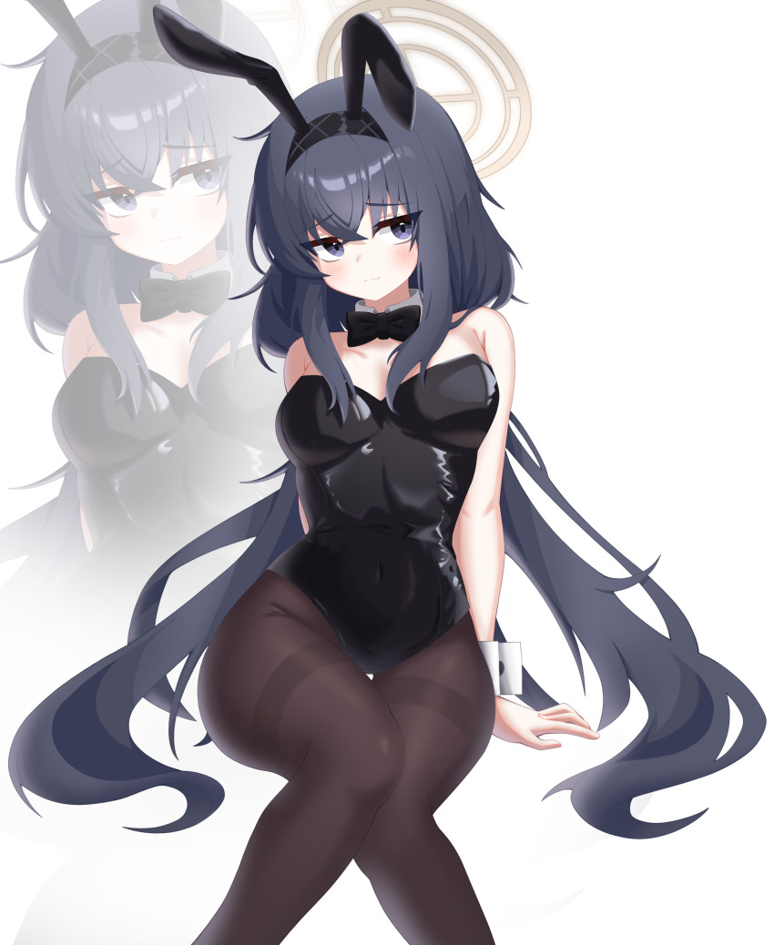 1girl, absurdres, alternate_costume, animal_ears, bare_shoulders, black_bow, black_bowtie, black_hair