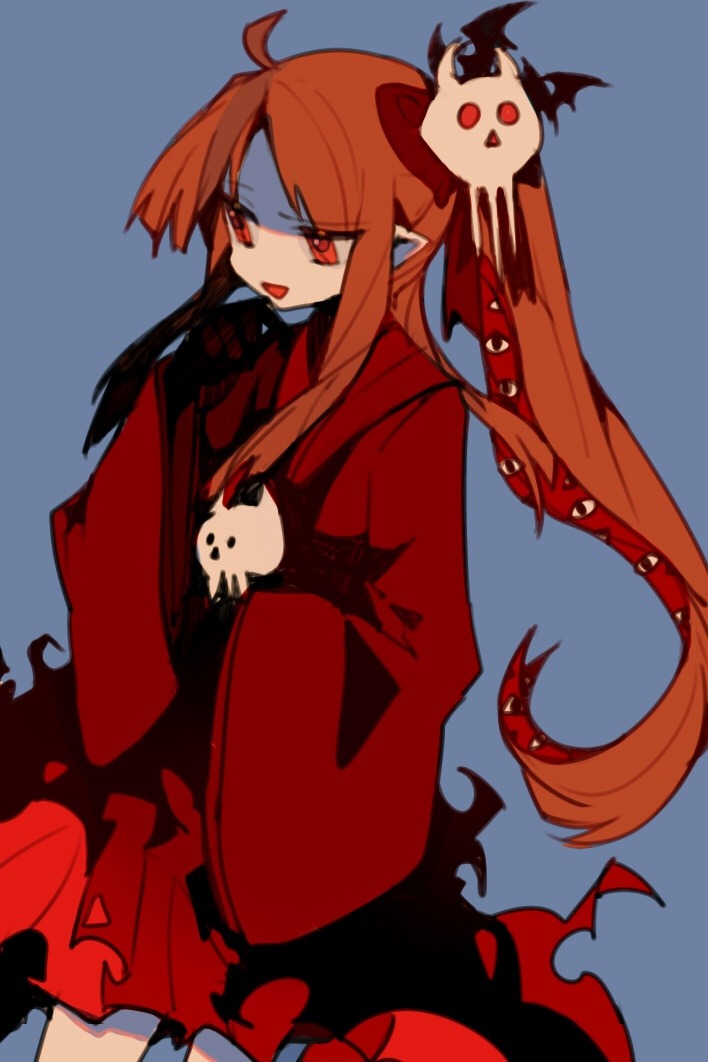 1girl, character_request, demon_girl, disembodied_eye, extra_eyes, funamusea, hakama, hakama_short_skirt