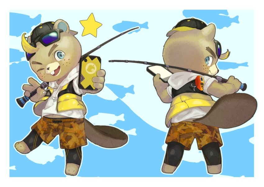 1boy, animal_crossing, animal_crossing:_new_horizons, animal_ears, beaver_boy, beaver_ears, beaver_tail, blonde_hair