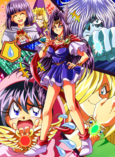 1990s_(style), 3boys, 3girls, :d, :o, ^_^, ahoge, akazukin_chacha, amelia_wil_tesla_seyruun, angry, black_hair, blonde_hair, blue_eyes, blue_skin, bow, bracelet, breasts, brooch, chacha, chacha_(akazukin_chacha), chacha_(akazukin_chacha)_(cosplay), chacha_(cosplay), character_doll, choker, closed_eyes, colored_skin, cosplay, doll, dorothy_(akazukin_chacha), dorothy_(akazukin_chacha)_(cosplay), elizabeth_(akazukin_chacha), elizabeth_(akazukin_chacha)_(cosplay), feathers, filia_ul_copt, gourry_gabriev, hair_ribbon, hand_on_own_hip, happy, hat, hip_focus, hood, jewelry, lina_inverse, long_hair, m/, magical_princess, magical_princess_(cosplay), multiple_boys, multiple_girls, naga_the_serpent, norie, open_mouth, parted_bangs, purple_hair, retro_artstyle, ribbon, riiya, riiya_(akazukin_chacha), riiya_(akazukin_chacha)_(cosplay), riiya_(cosplay), ring, scarf, seravi, seravi_(akazukin_chacha), seravi_(cosplay), shiine, shiine_(akazukin_chacha), shiine_(cosplay), shoes, skirt, slayers, slayers_try, smile, surprised, suzuki_masami, sweatdrop, v, voice_actor_connection, wings, xelloss, zelgadiss_graywords