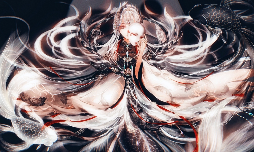 1girl, animal_print, astar0w0, black_background, black_dress, black_tail, circlet, closed_mouth