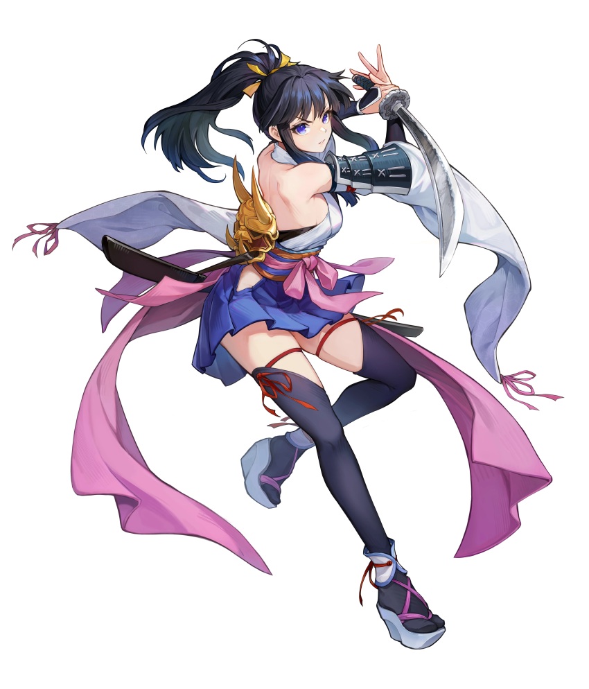 absurdres, black_hair, detached_sleeves, highres, japanese_clothes, katana, ponytail, sheath, shigure_(yasha), sword, tagme, weapon, yasha_legends_of_the_demon_blade