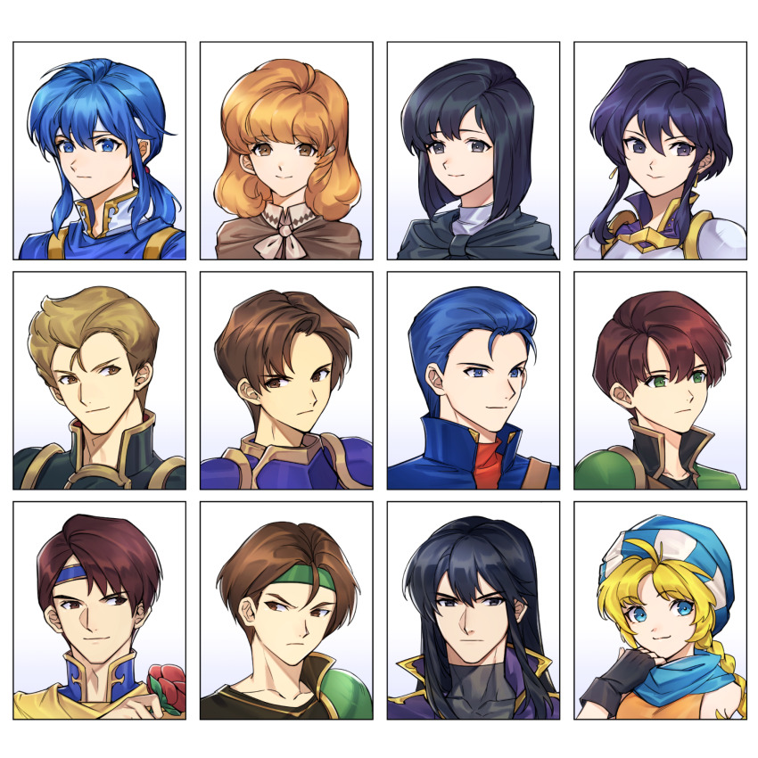 4girls, 6+boys, :>, :3, adjusting_scarf, ahoge, armor, black_armor