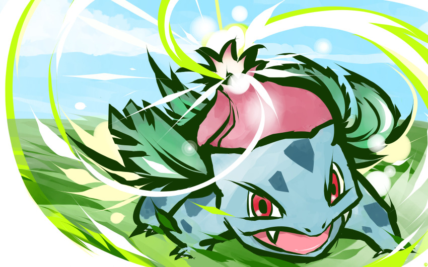 animal_focus, claws, commentary, english_commentary, fangs, full_body, gen_1_pokemon, grass