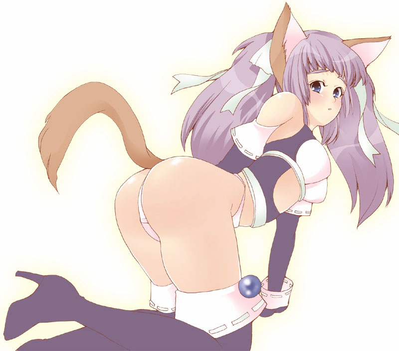 all_fours, animal_ears, ass, blue_eyes, cat_ears, cat_tail, elbow_gloves, gloves