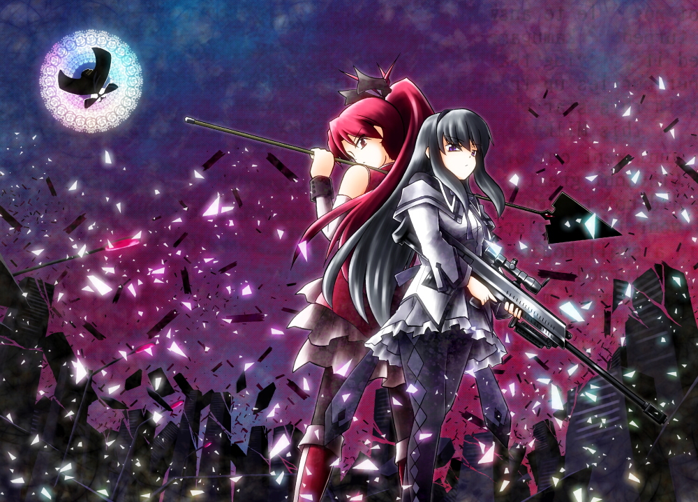 10s, akemi_homura, akemi_homura_(magical_girl), black_hair, gun, horikawakyo, long_hair, magical_girl