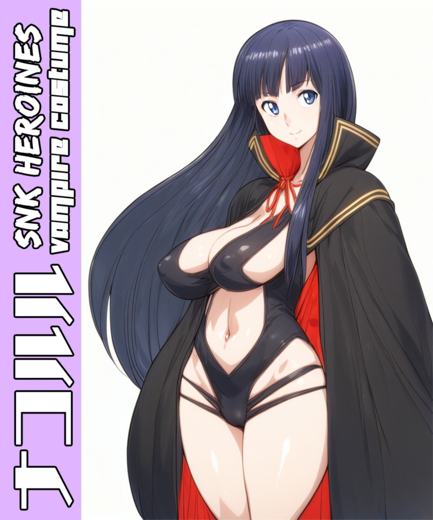 1girl, bikini, blue_eyes, blue_hair, breasts, cape, cleavage, covered_erect_nipples