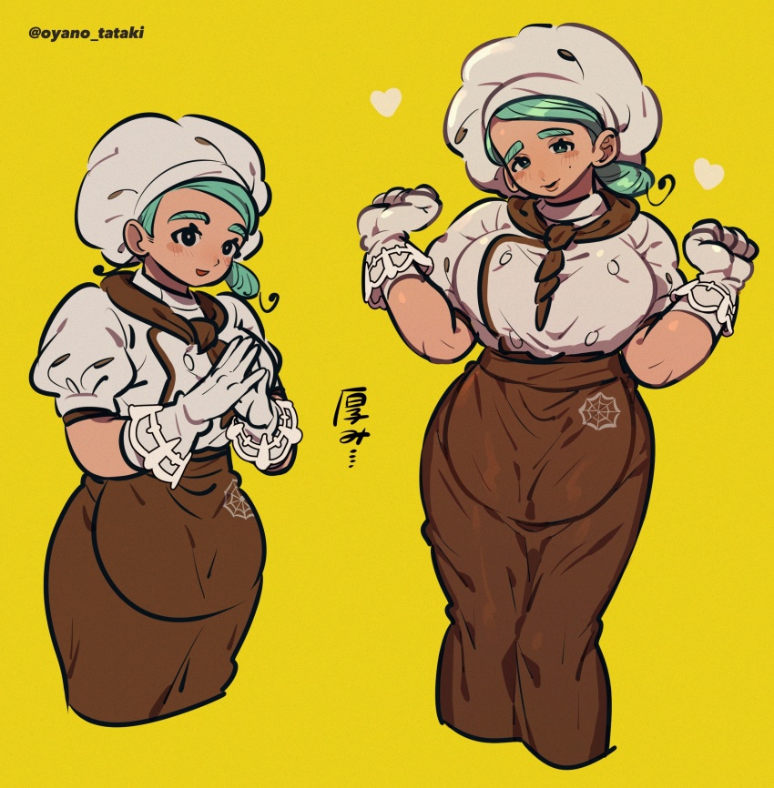 1girl, absurdres, bad_id, bad_twitter_id, black_eyes, breasts, brown_skirt, buttons