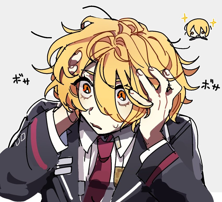 1girl, badge, black_coat, blonde_hair, coat, collared_shirt, don_quixote_(project_moon), gmno_6