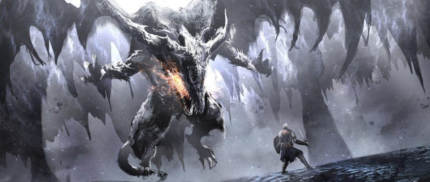 1other, absurdres, ambiguous_gender, armor, asaki_(asaki_vision), ashen_one_(dark_souls), breath_weapon, breathing_fire