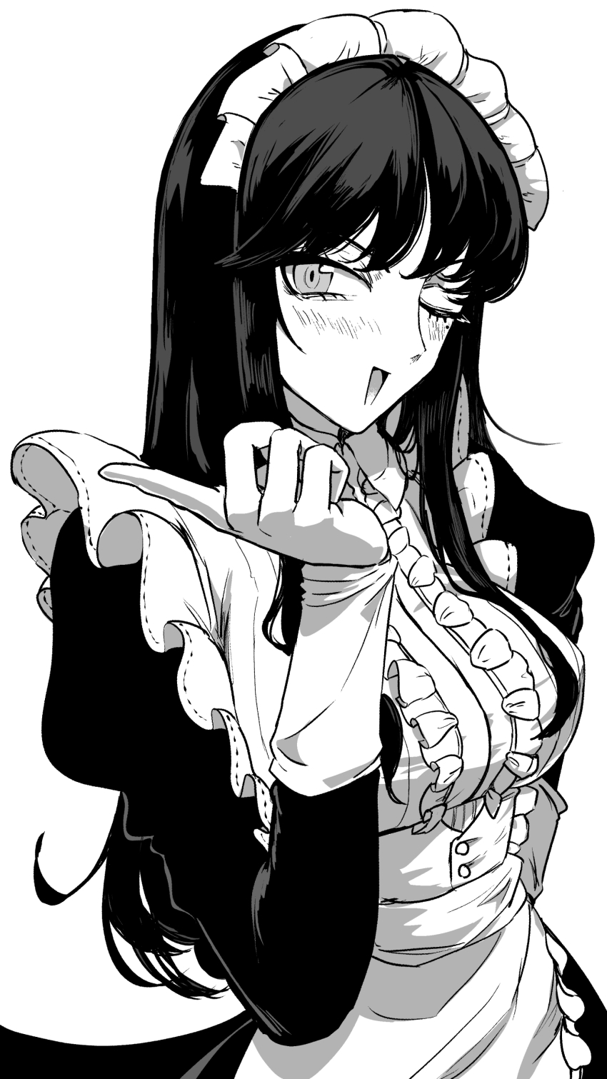 1girl, absurdres, aegyo_sal, apron, blush, center_frills, frilled_apron, frills