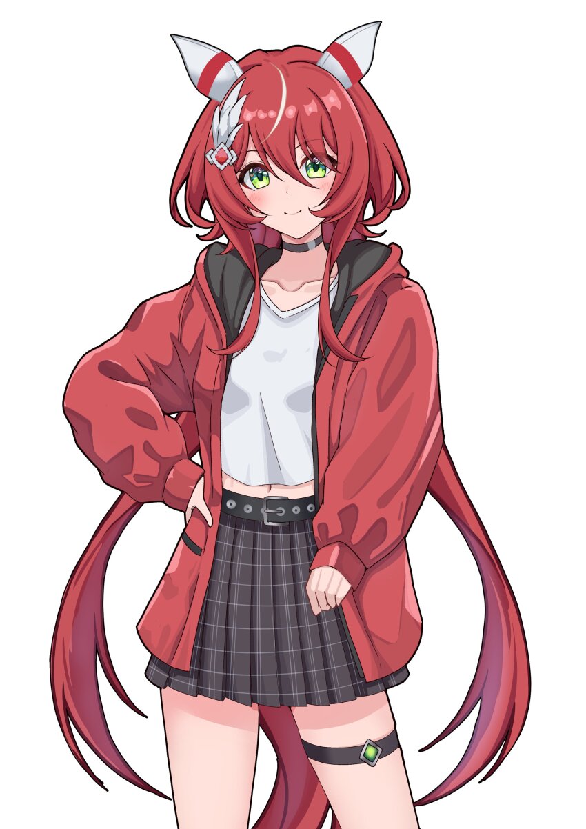 1girl, absurdres, animal_ears, belt, belt_buckle, buckle, choker, collarbone