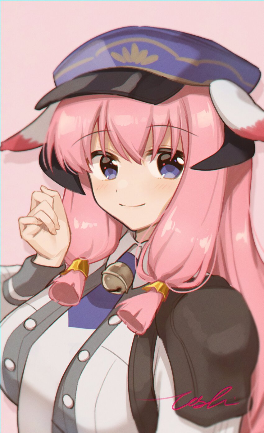 1girl, absurdres, animal_ears, armor, blue_hat, breasts, hat, highres