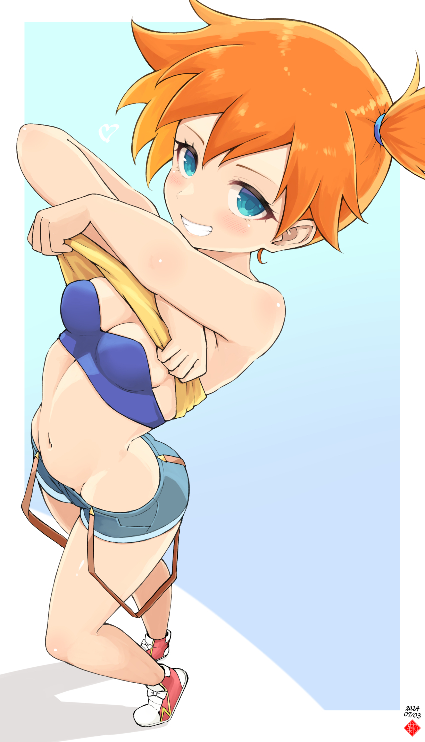 1girl, absurdres, arms_up, ass, asymmetrical_hair, bare_arms, bare_legs, bare_shoulders