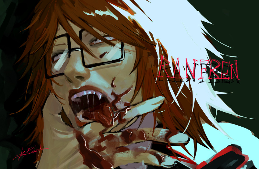 1boy, black_background, black_eyes, blood, blood_on_face, blood_on_hands, brown_hair, eihrdgyybnq6aiw