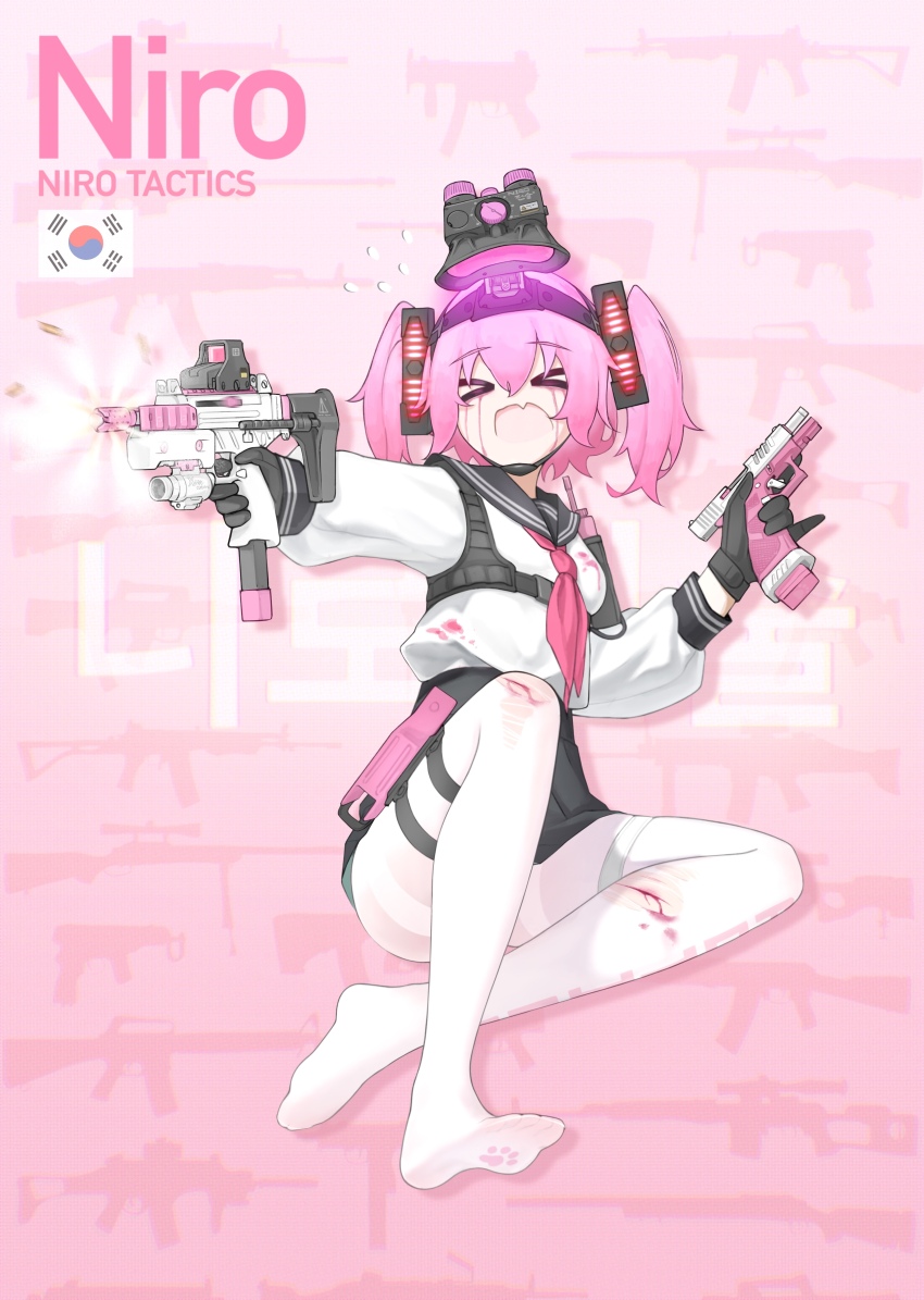 >_<, 1girl, absurdres, black_gloves, blood, blood_on_leg, blue_sailor_collar, breasts