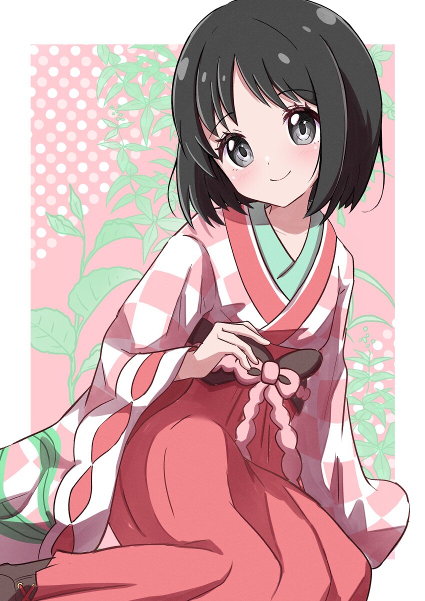 1girl, absurdres, black_eyes, black_hair, bob_cut, erika_(palentine's_2025)_(pokemon), erika_(pokemon), eyelashes