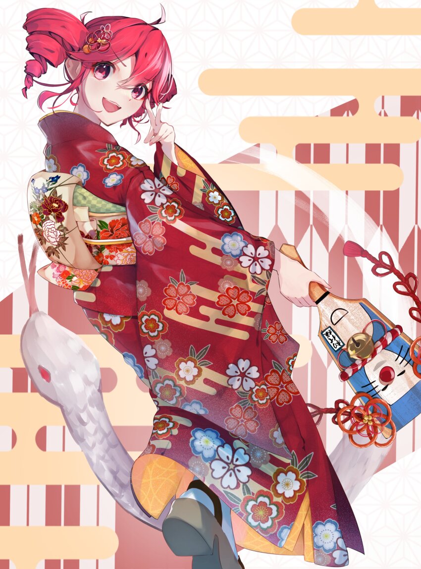 1girl, absurdres, ahoge, alternate_costume, chinese_zodiac, doraemon, doraemon_(character), drill_hair