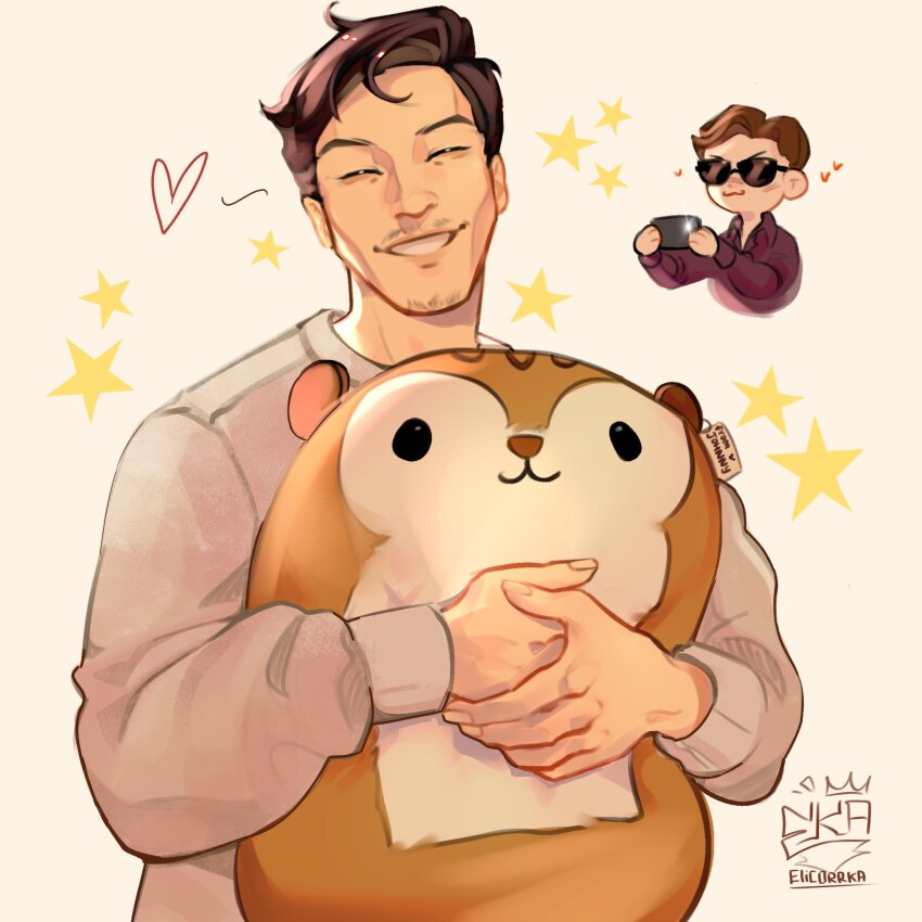 2boys, :3, black_shirt, blush, brown_hair, cellphone, closed_eyes, collared_shirt