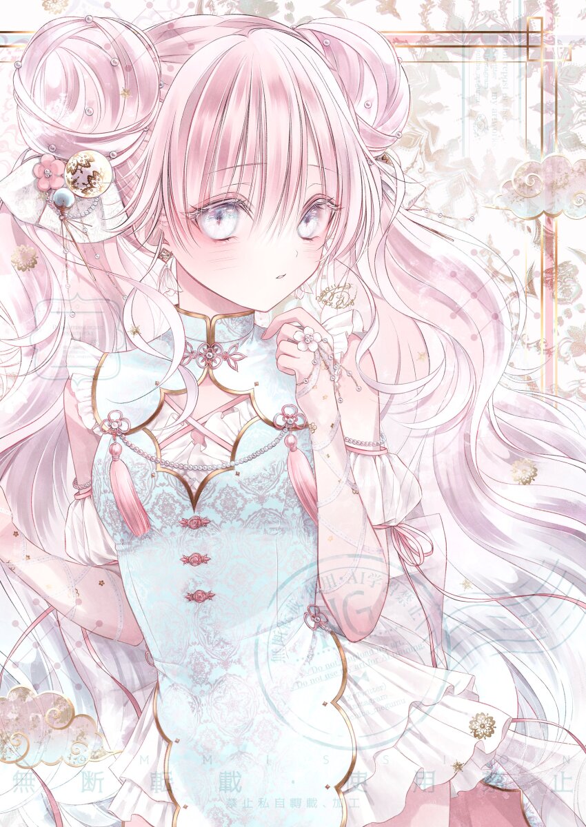 1girl, absurdres, blue_dress, blue_eyes, blush, breasts, chiba_megumu, closed_mouth