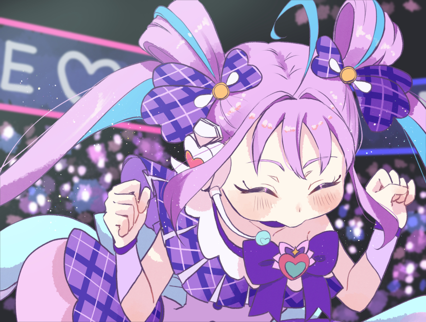 1girl, absurdres, ahoge, blush, bow, brooch, choker, closed_eyes