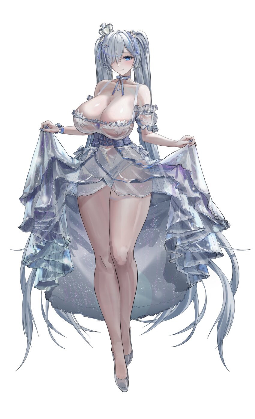 1girl, absurdres, arm_cuffs, breasts, cinderella_(glass_princess)_(nikke), cinderella_(nikke), crown, disgustingtokki