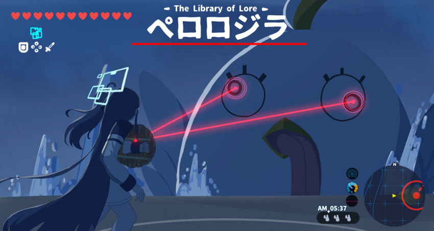 1girl, aiming, aqua_halo, aris_(blue_archive), black_hair, blue_archive, commentary_request, english_text