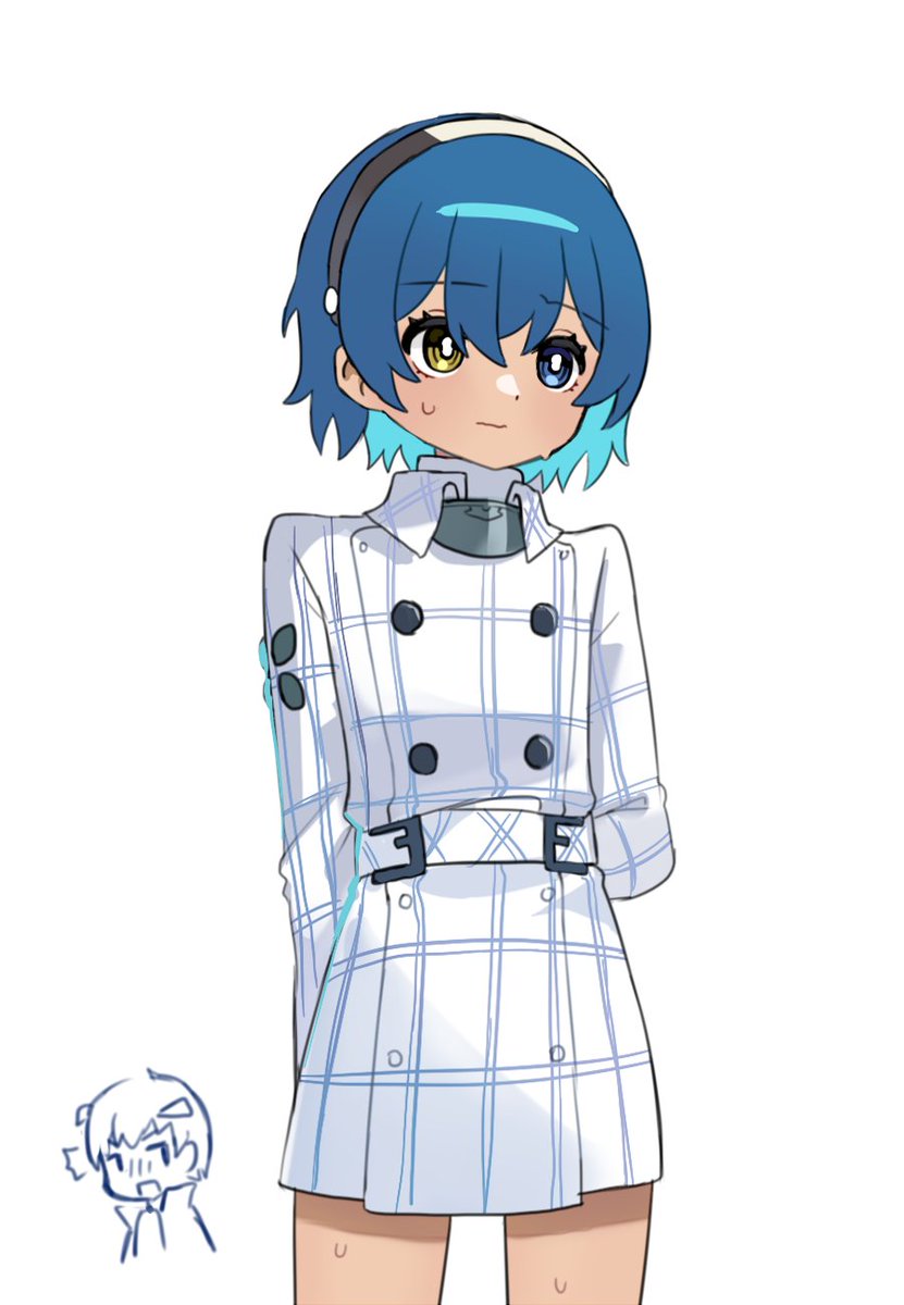 2boys, ^^^, androgynous, arms_behind_back, blue_eyes, blue_hair, bright_pupils, closed_mouth