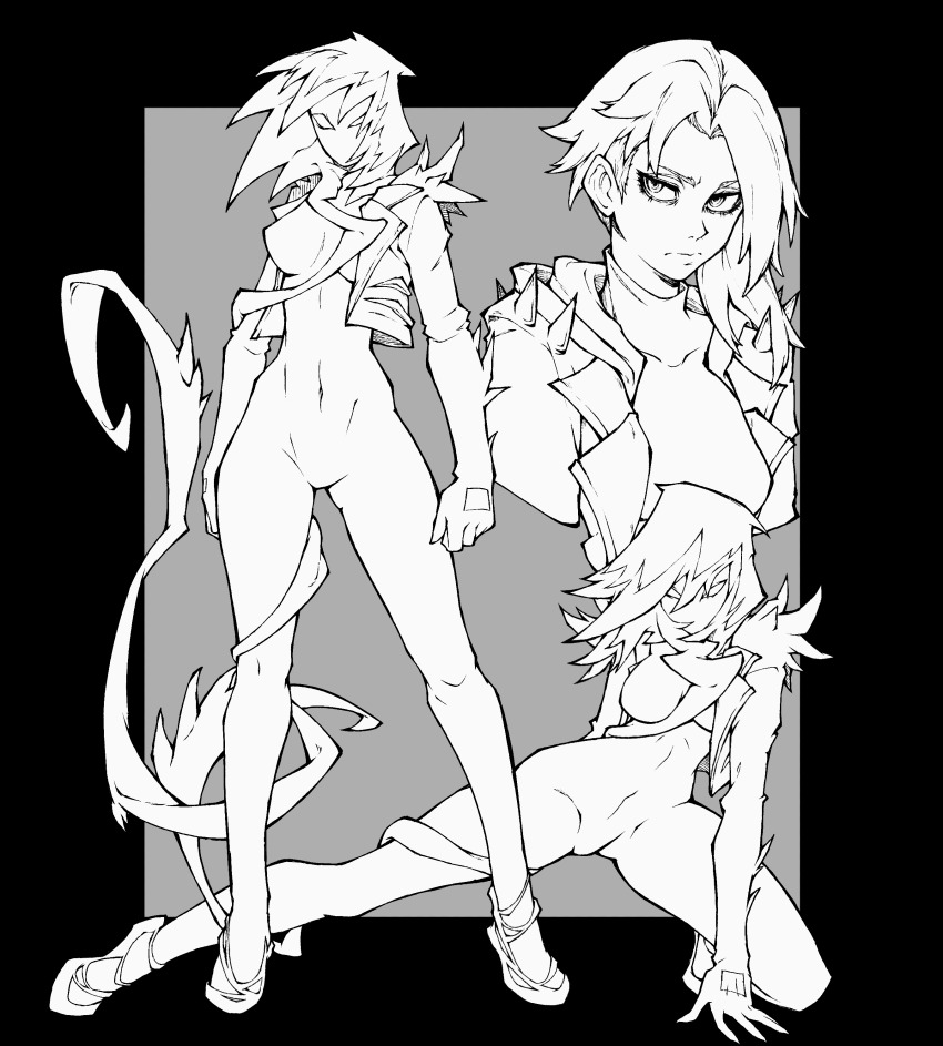 1girl, absurdres, asymmetrical_hair, bags_under_eyes, bodysuit, commentary, english_commentary, full_body