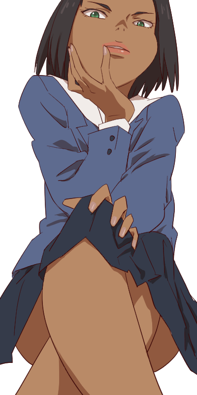 1girl, aonori_misuji, black_hair, commentary, dark-skinned_female, dark_skin, eizouken_ni_wa_te_wo_dasu_na!, from_below