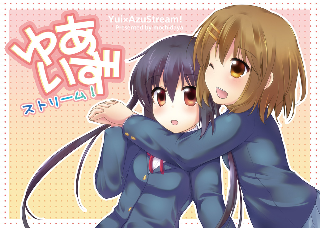 2girls, bad_id, bad_pixiv_id, black_hair, blush, brown_eyes, brown_hair, female_focus