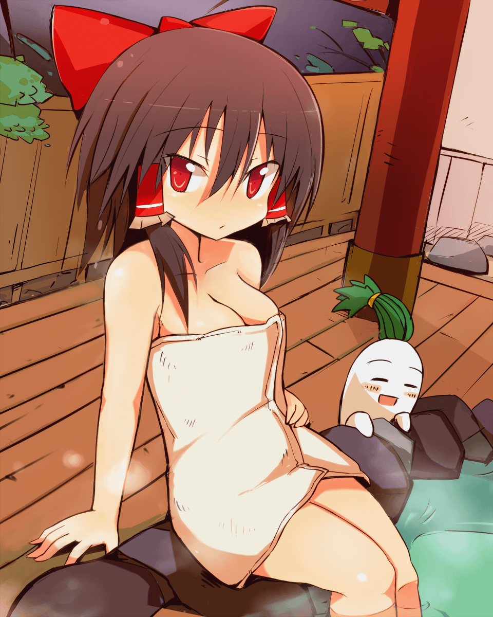 1girl, ayuki_(47881314), blush, bow, breasts, brown_hair, cleavage, closed_mouth