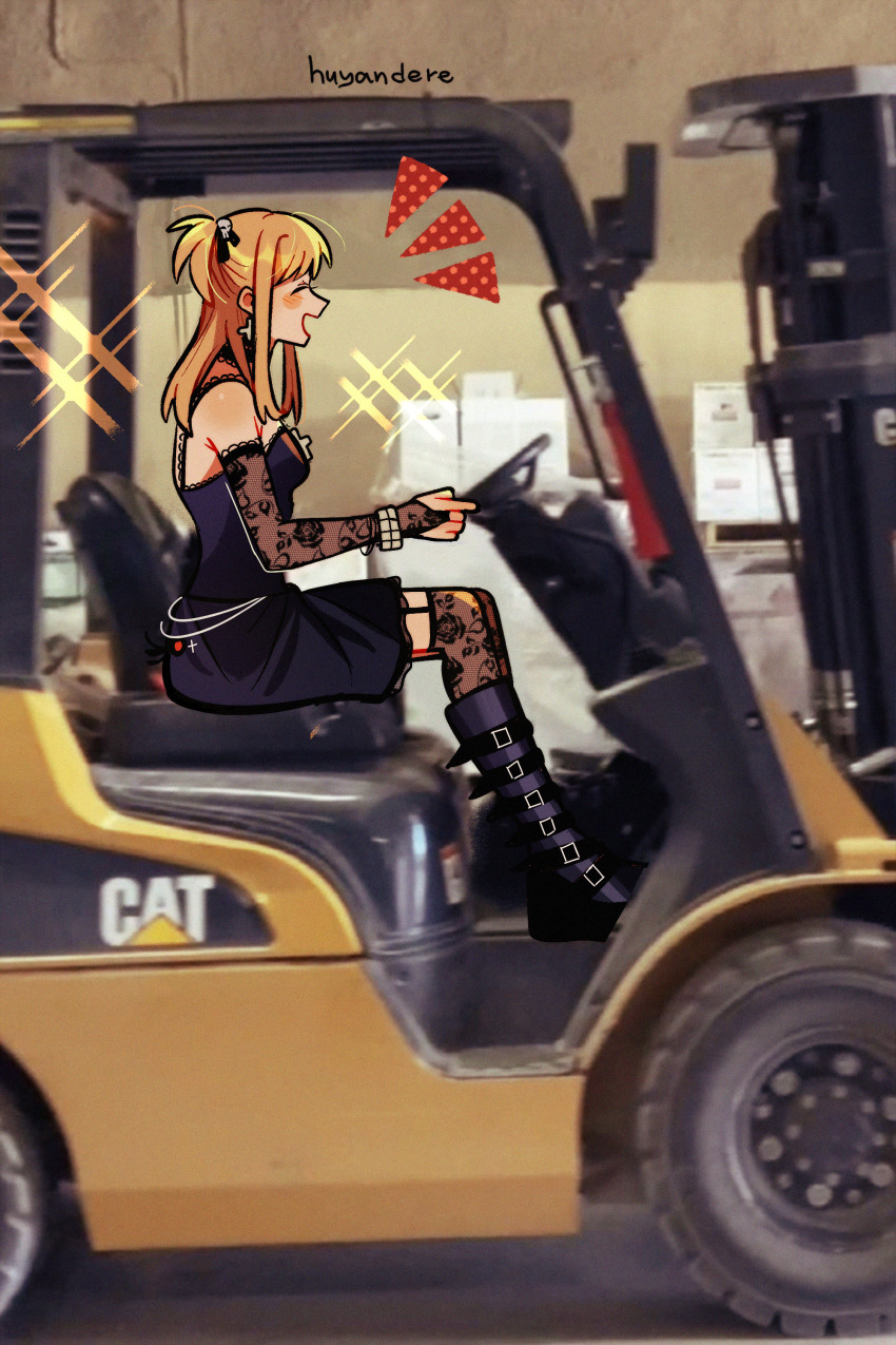1girl, absurdres, amane_misa, blonde_hair, boots, bracelet, caterpillar_(company), choker