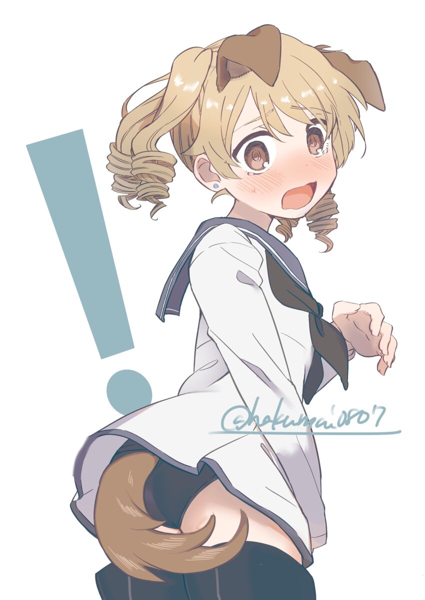 !, 1girl, @_@, animal_ears, ass, black_neckerchief, blue_sailor_collar, blush