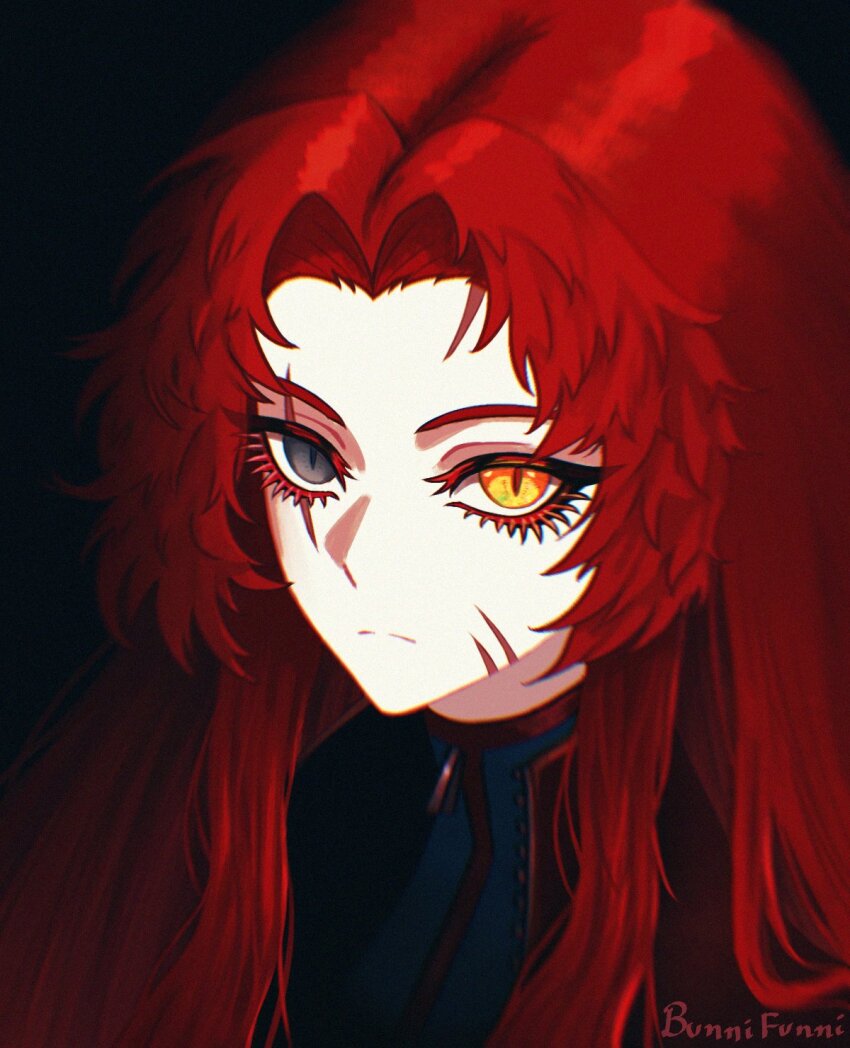 1girl, black_bodysuit, bodysuit, closed_mouth, funnibunni, gebura_(project_moon), grey_eyes, heterochromia