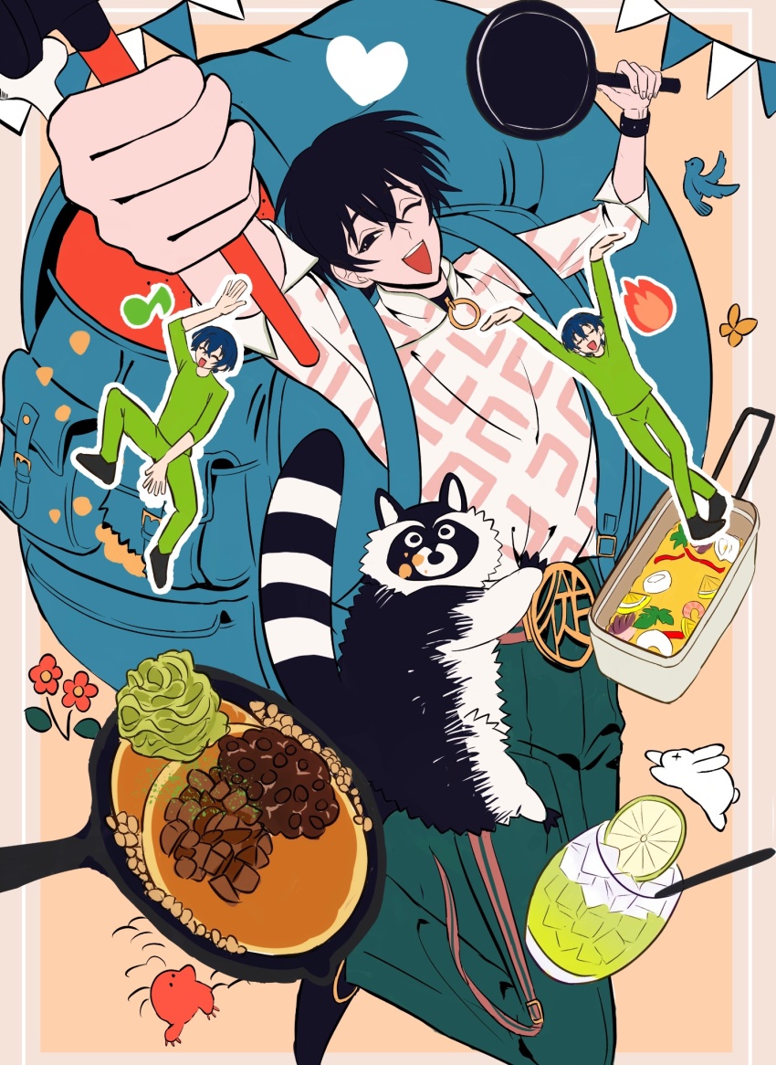 1boy, arms_up, black_eyes, black_hair, charisma_house, cup, drinking_glass, foreshortening