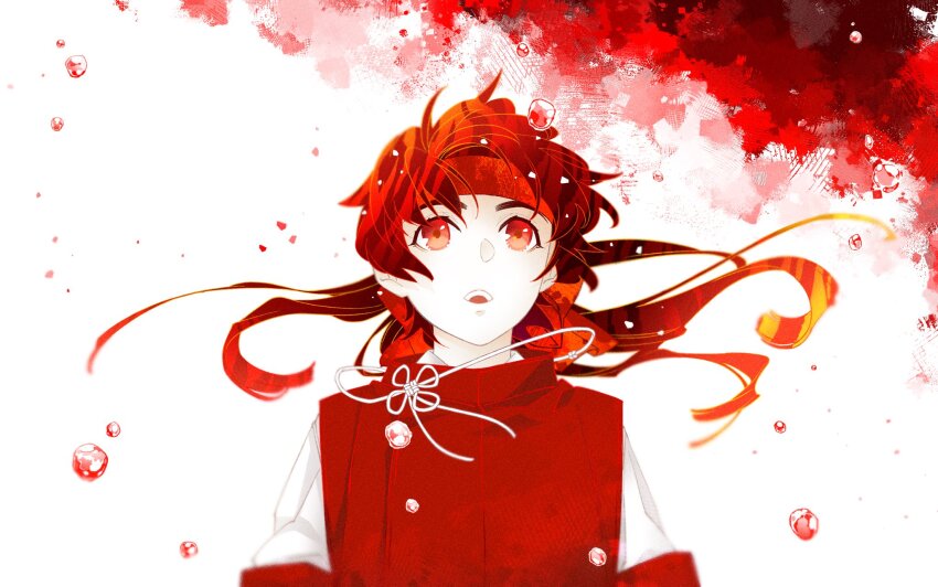 aged_down, floating_hair, headband, highres, long_hair, looking_up, male_focus, official_alternate_costume