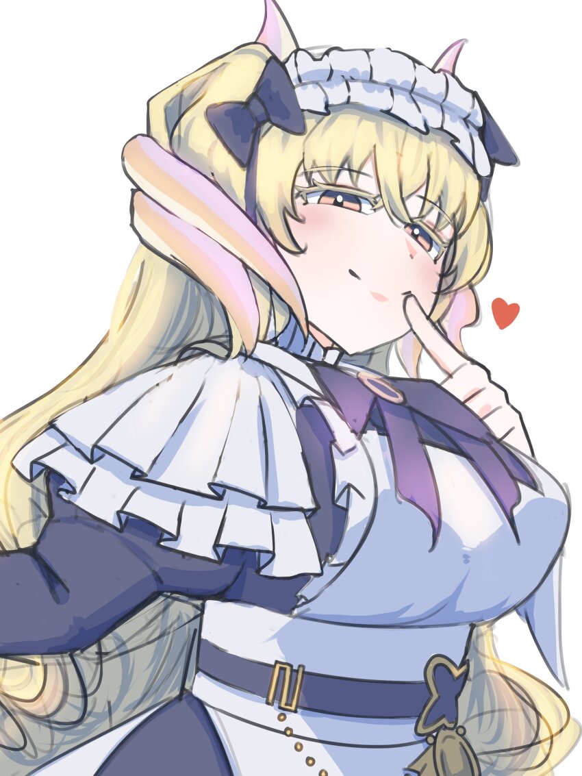 1girl, absurdres, apron, blonde_hair, bow, breasts, closed_mouth, conicalart