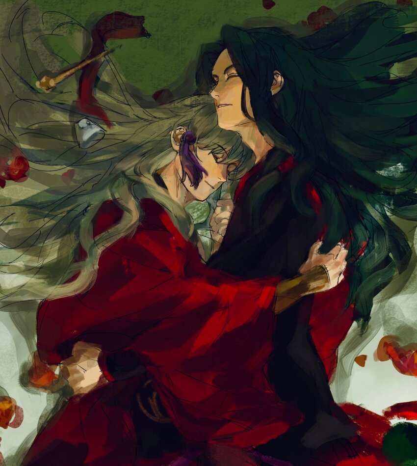 21_welkin, 2boys, archer_(fate/samurai_remnant), black_hanfu, chinese_clothes, closed_eyes, fate/samurai_remnant, fate_(series)