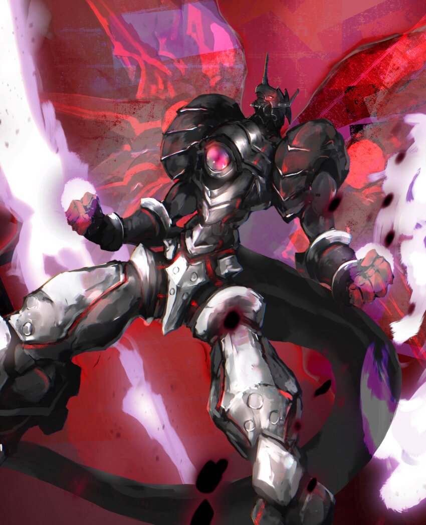 absurdres, armor, asymmetrical_dual_wielding, black_armor, clenched_hand, core, dark_persona, digimon