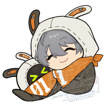 >_<, 1boy, 1other, ^_^, bangboo_(zenless_zone_zero), closed_eyes, closed_mouth, commentary