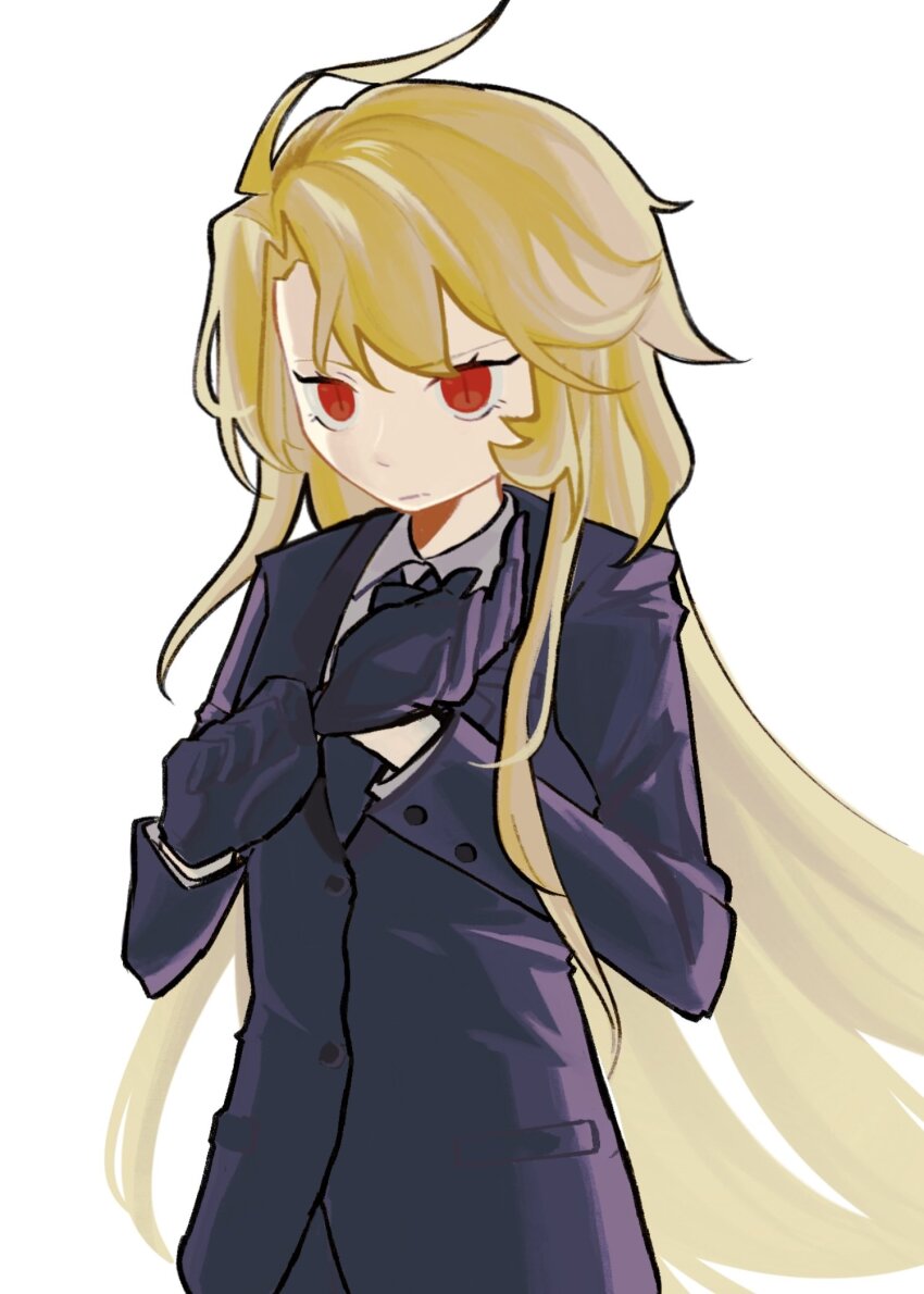 1girl, adjusting_clothes, adjusting_gloves, ahoge, black_gloves, black_jacket, blonde_hair, collared_shirt